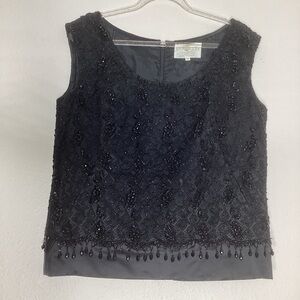 Vintage Beaded Dynasty Top Hong Kong British Crown Colony Black 12